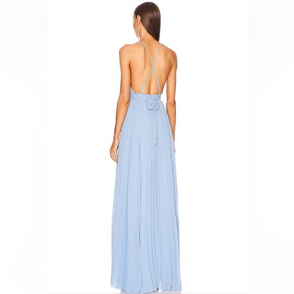 Michael Costello X Revolve Ale Gown light blue pleated maxi wedding sz S $258 - Picture 4 of 14